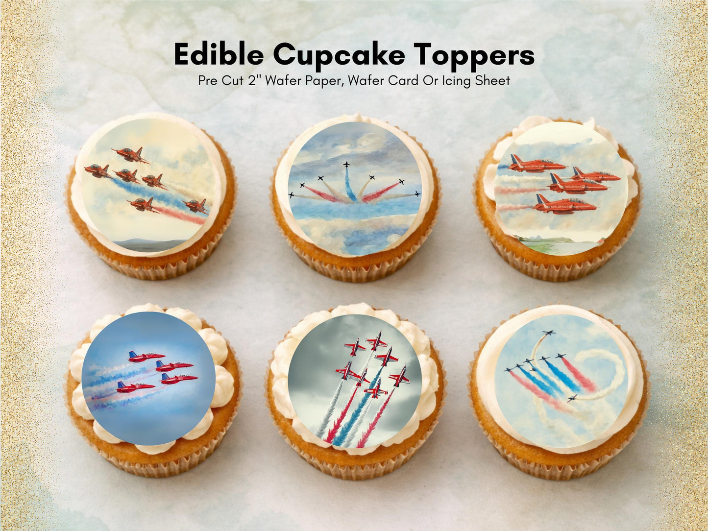 Jet Airshow Edible Cupcake Toppers – 2" Wafer Paper, Card, or Icing