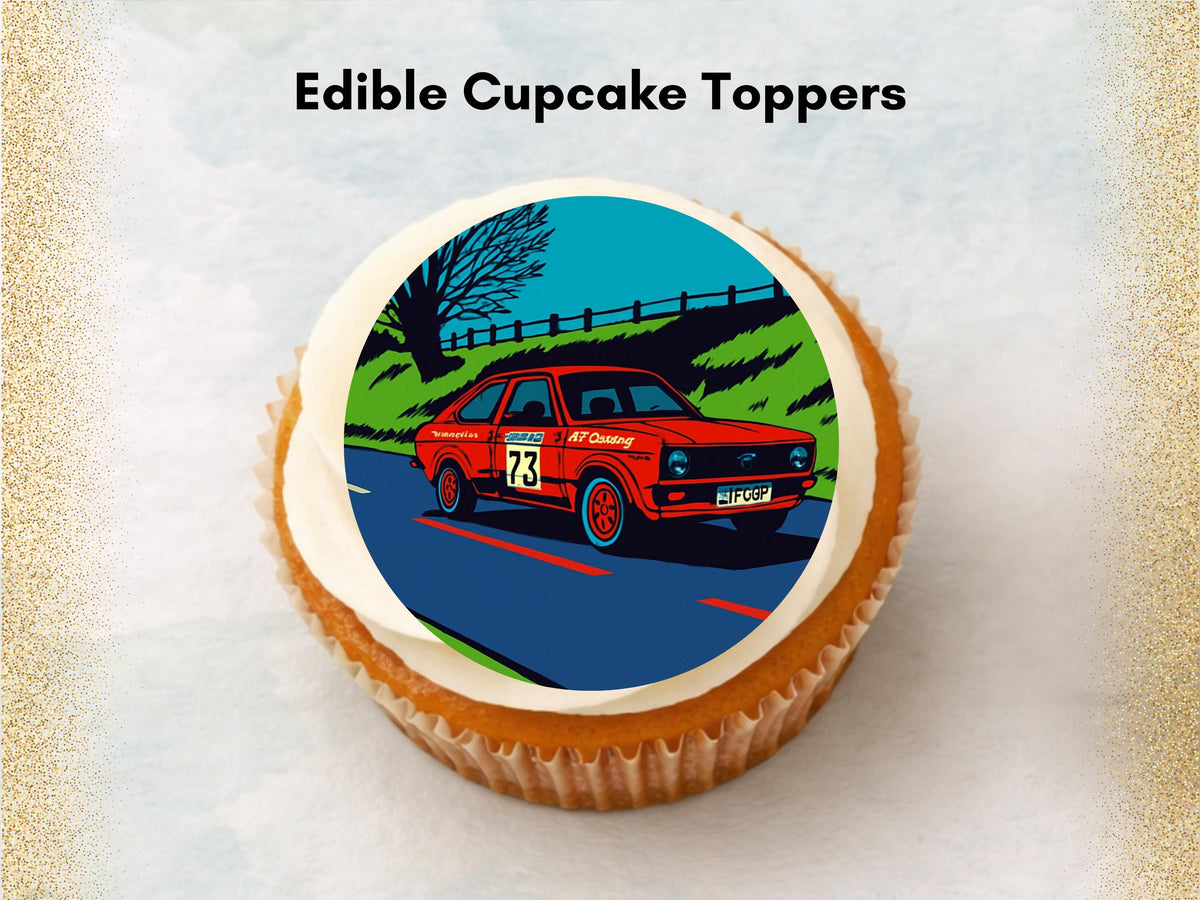 Vintage Rally Car Edible Cupcake Toppers – Motorsport Party Decor