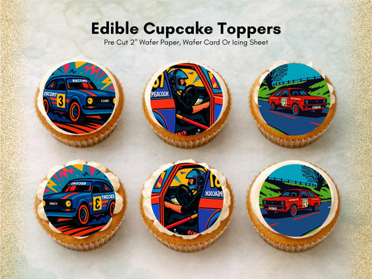 Vintage Rally Car Edible Cupcake Toppers – Motorsport Party Decor