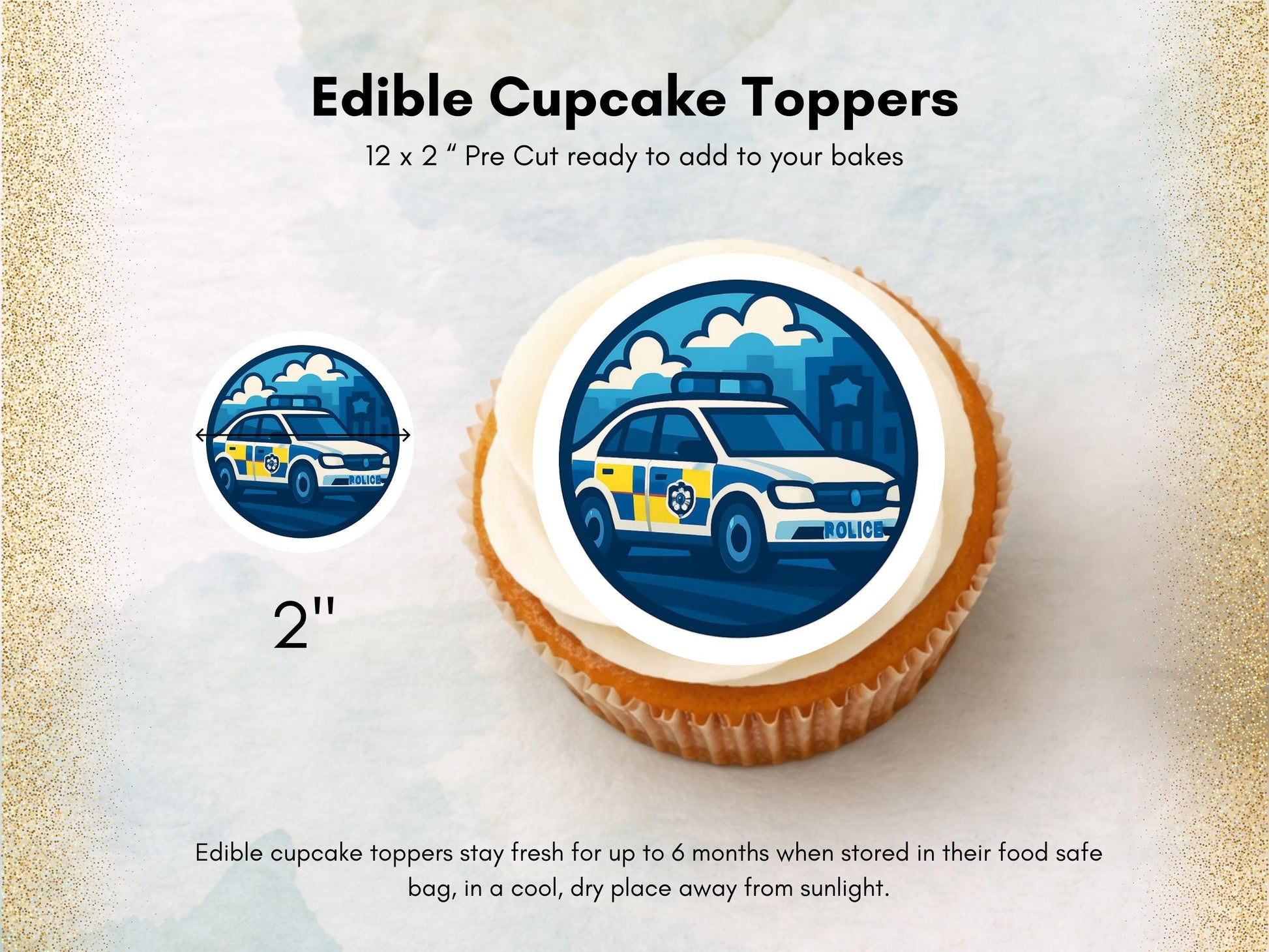 Emergency Vehicle Edible Cupcake Toppers – Fire Engine, Ambulance, Police Car (2" Pre-cut)