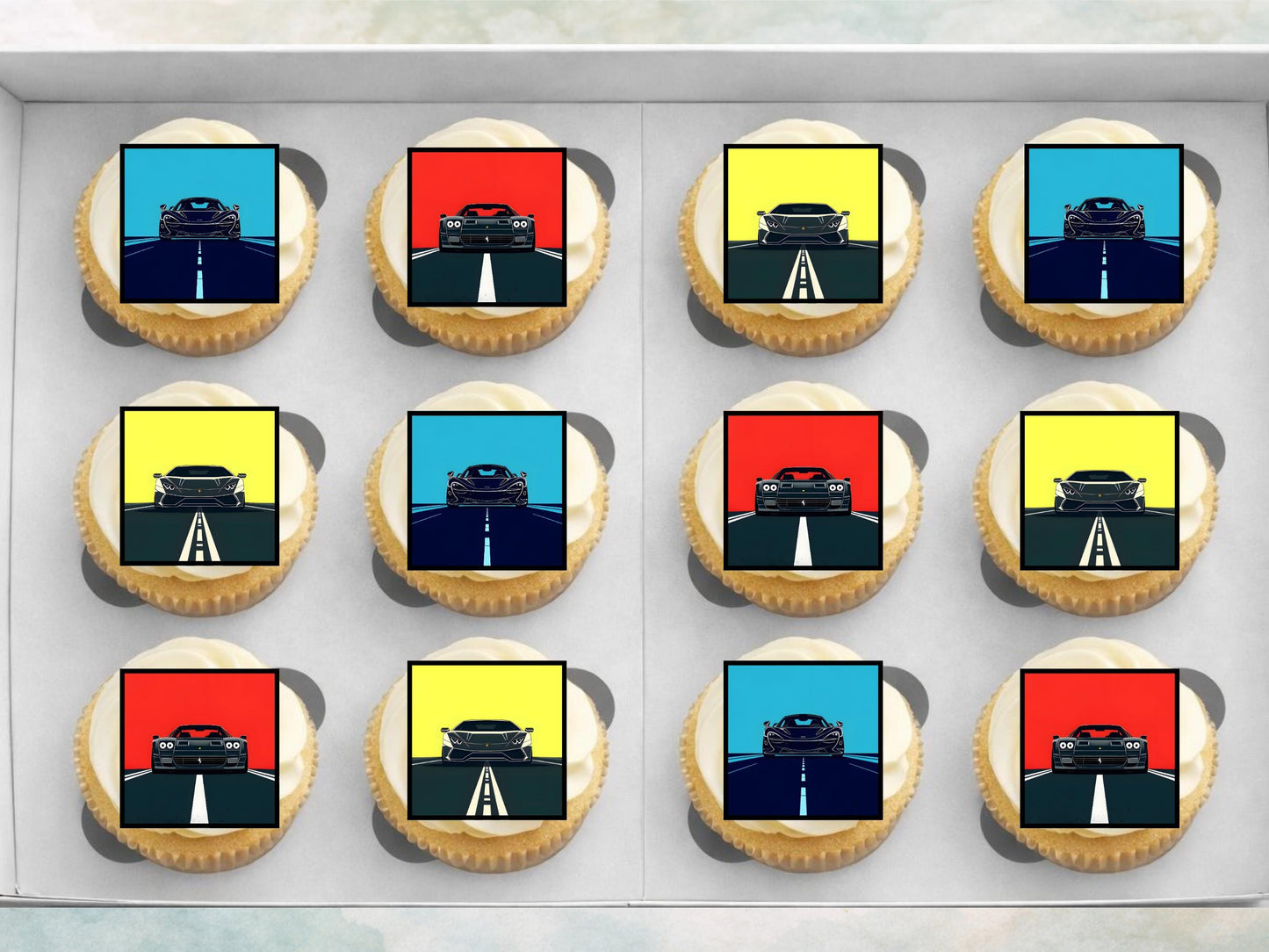 Sports Car Edible Cupcake Toppers – Racing Party Decorations