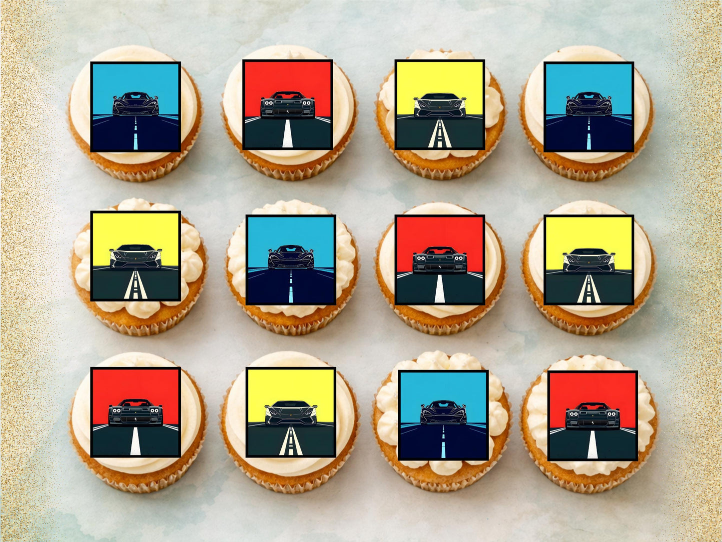 Sports Car Edible Cupcake Toppers – Racing Party Decorations