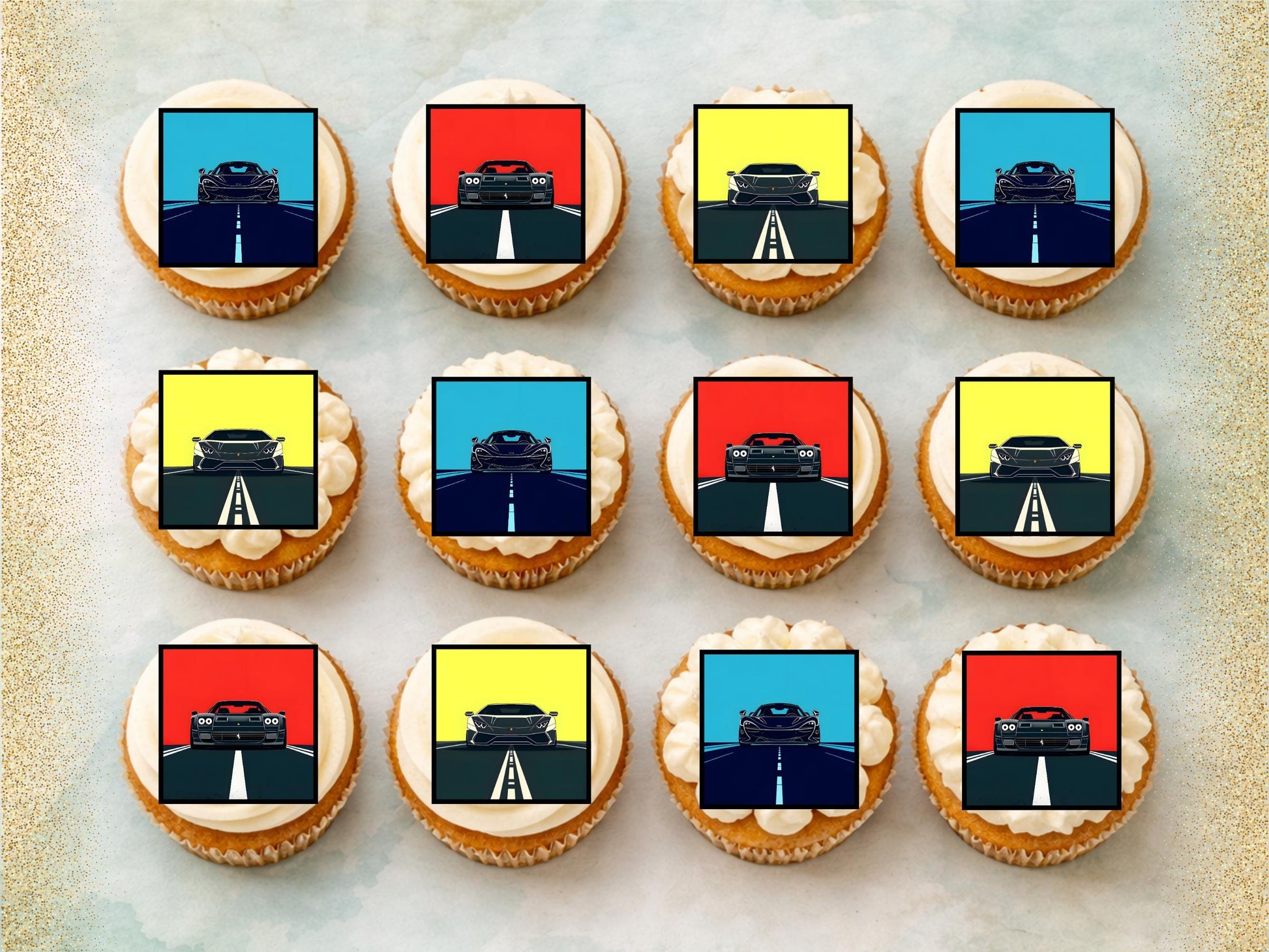 Sports Car Edible Cupcake Toppers – Racing Party Decorations