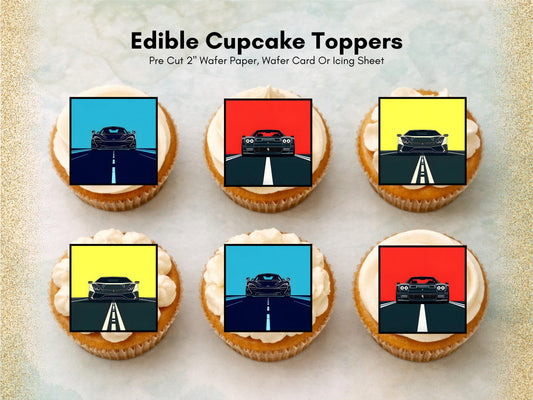 Sports Car Edible Cupcake Toppers – Racing Party Decorations