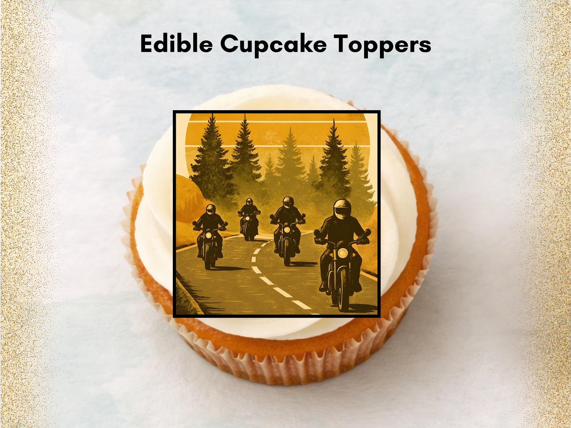 Motorcycle Cupcake Toppers – Precut Edible Decorations (2")