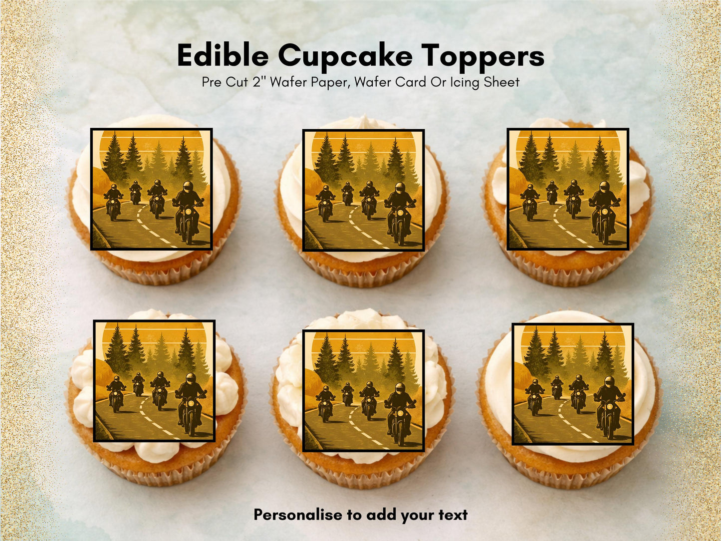 Motorcycle Cupcake Toppers – Precut Edible Decorations (2")