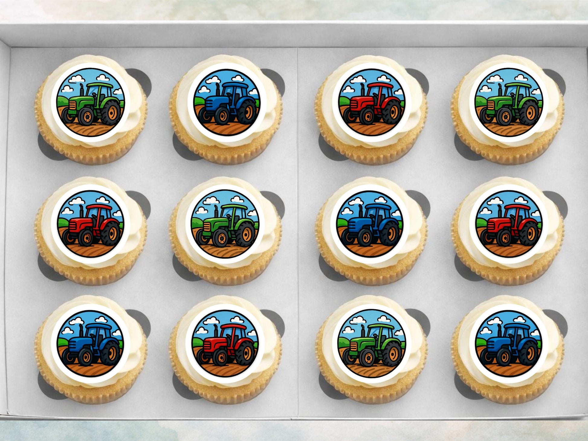 Tractor Edible Cupcake Toppers – Precut 2" Birthday Cake Decoration