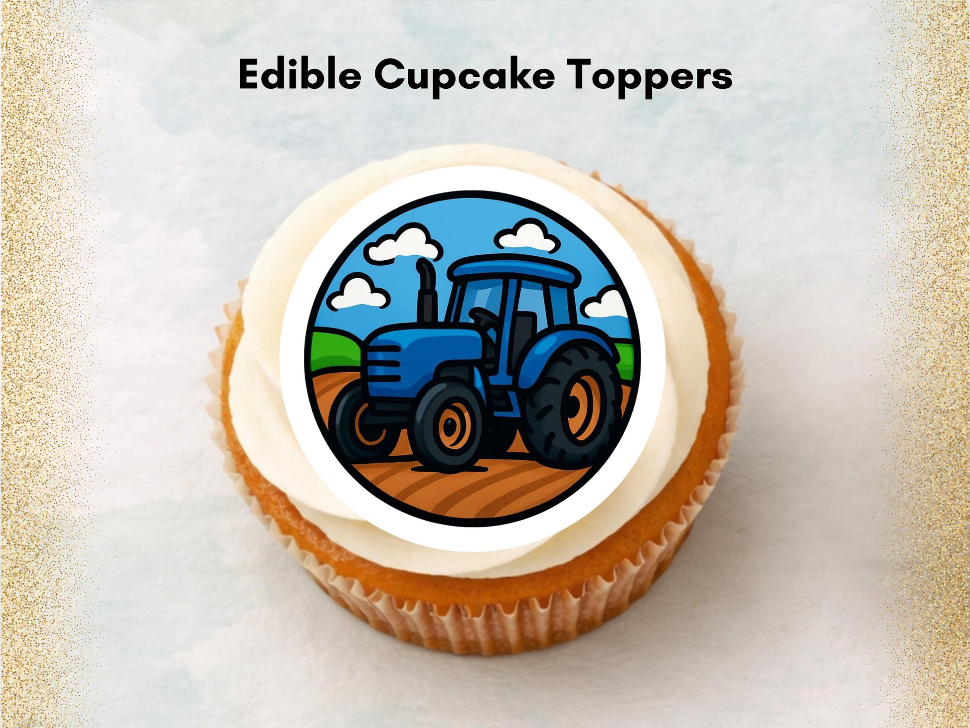 Tractor Edible Cupcake Toppers – Precut 2" Birthday Cake Decoration