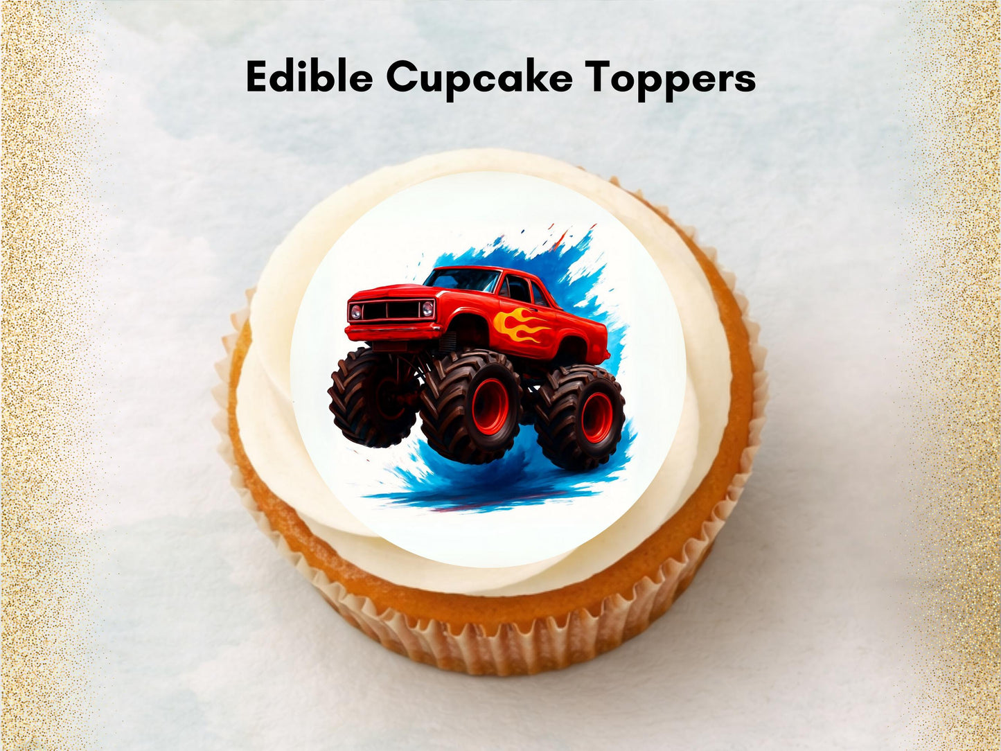 Monster Truck Birthday Edible Cupcake Toppers – Personalized Decoration
