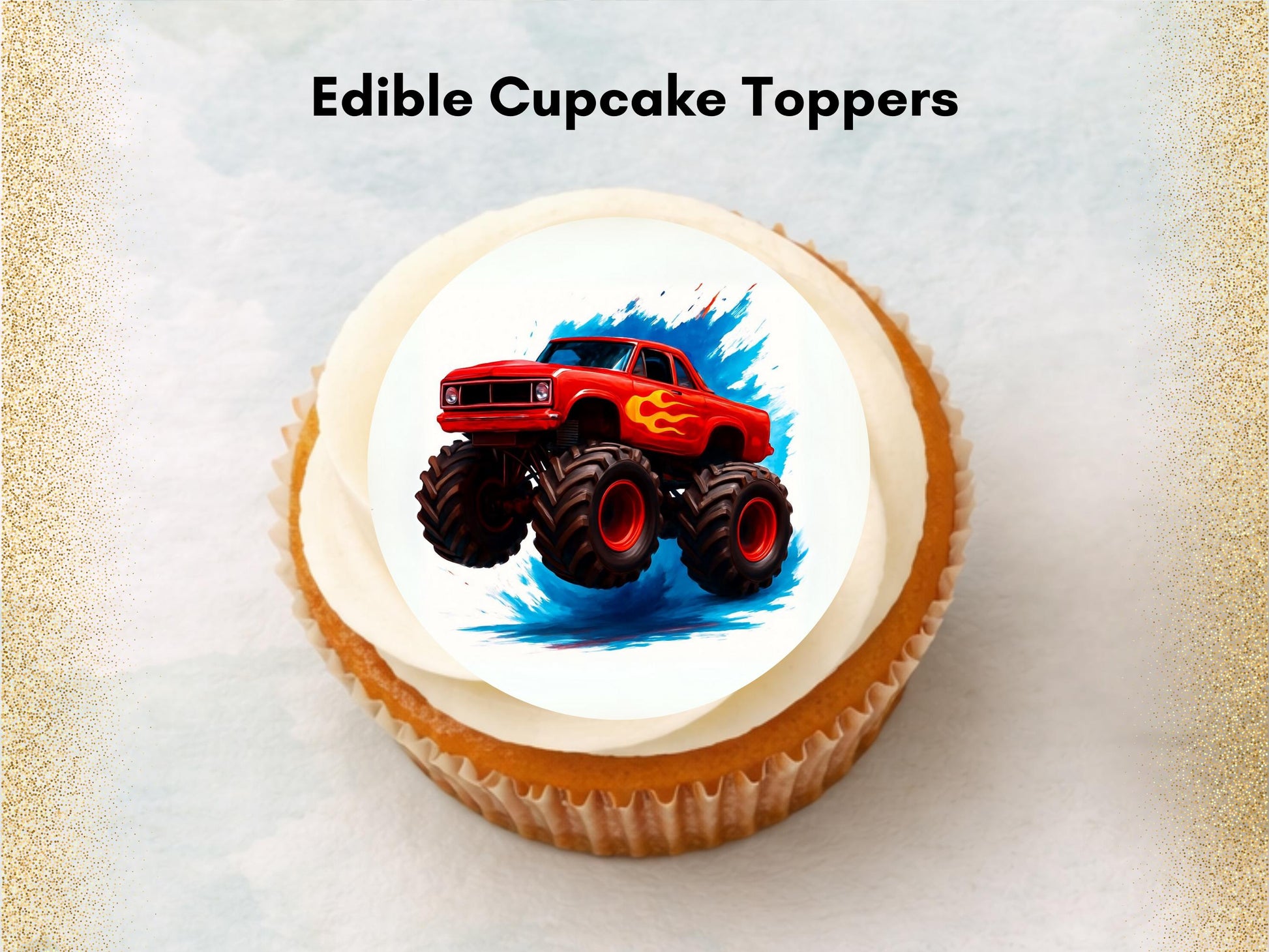 Monster Truck Birthday Edible Cupcake Toppers – Personalized Decoration