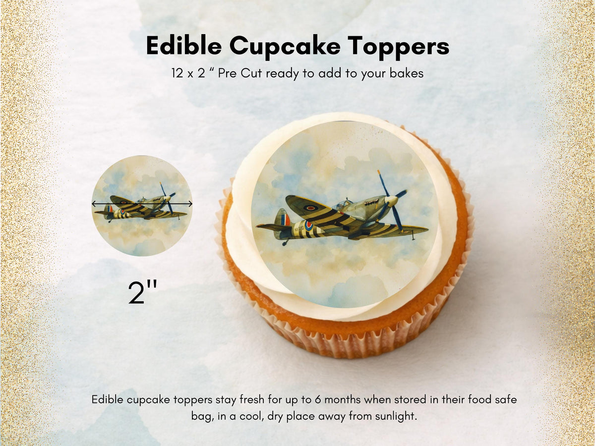 Spitfire Airplane Edible Cupcake Toppers – Airshow Cake Decorations