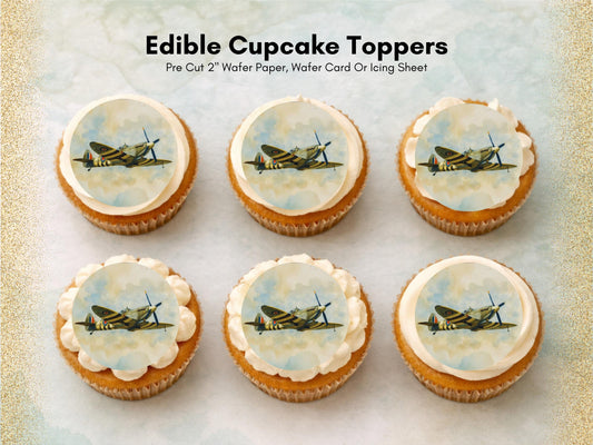 Spitfire Airplane Edible Cupcake Toppers – Airshow Cake Decorations
