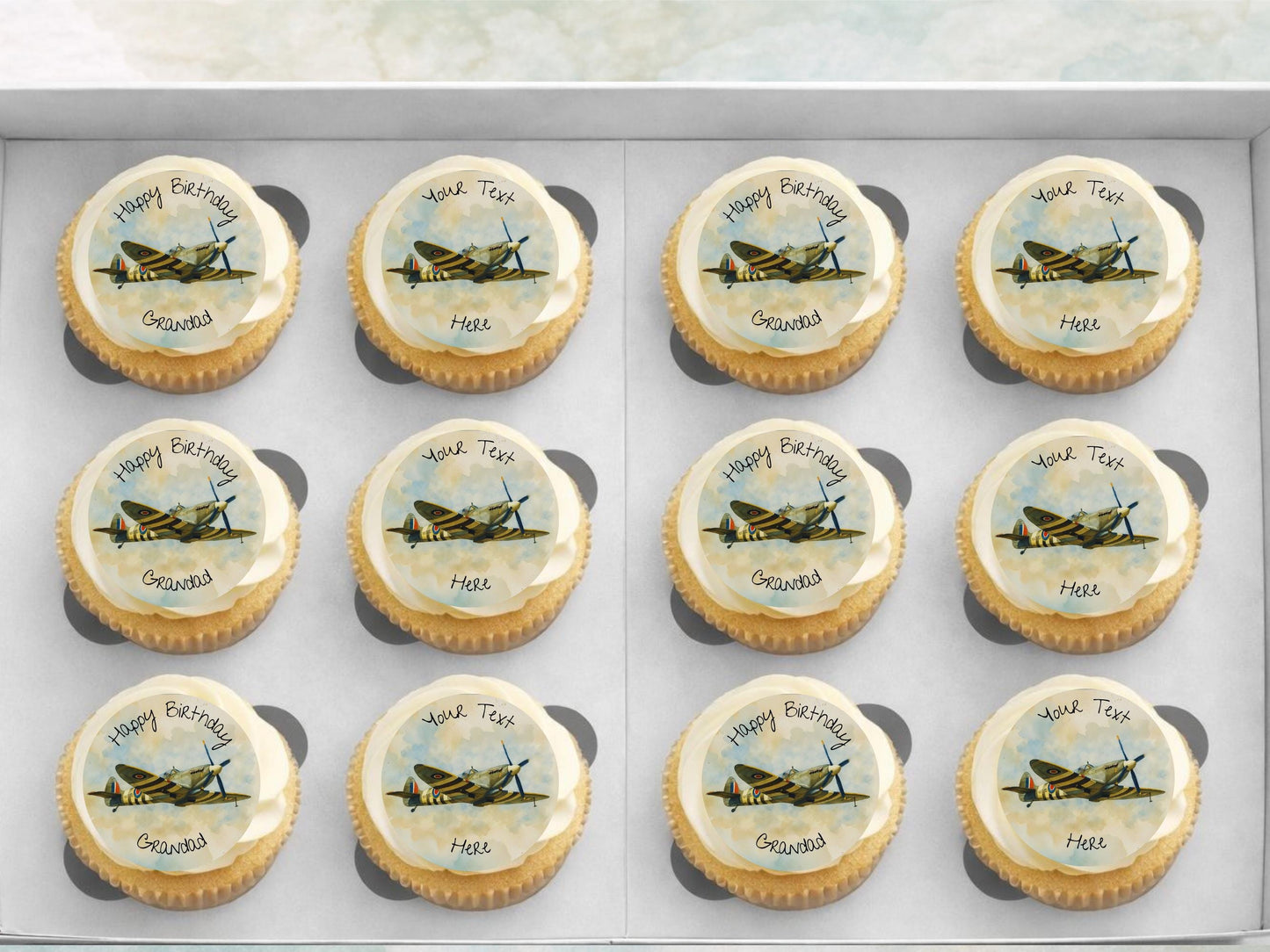 Personalised Spitfire Airplane Edible Cupcake Toppers – Airshow Cake Decorations