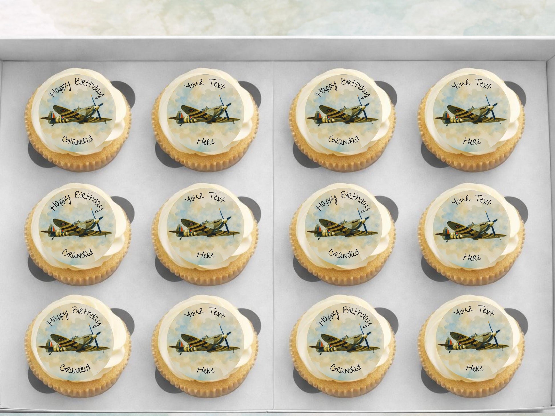 Personalised Spitfire Airplane Edible Cupcake Toppers – Airshow Cake Decorations
