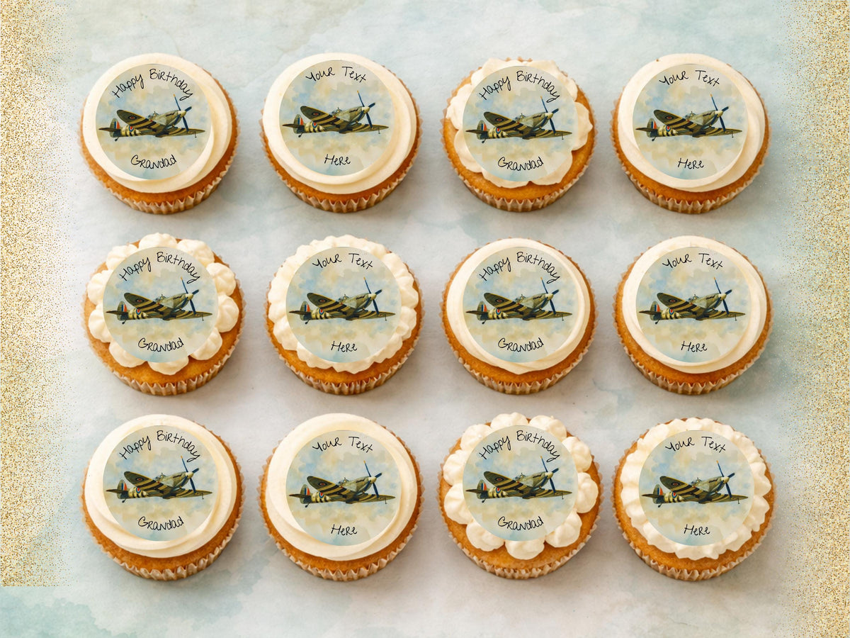 Personalised Spitfire Airplane Edible Cupcake Toppers – Airshow Cake Decorations