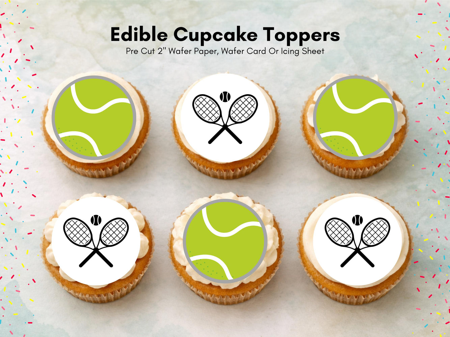 Tennis Edible Cupcake Toppers – Sports Party Cake Decoration