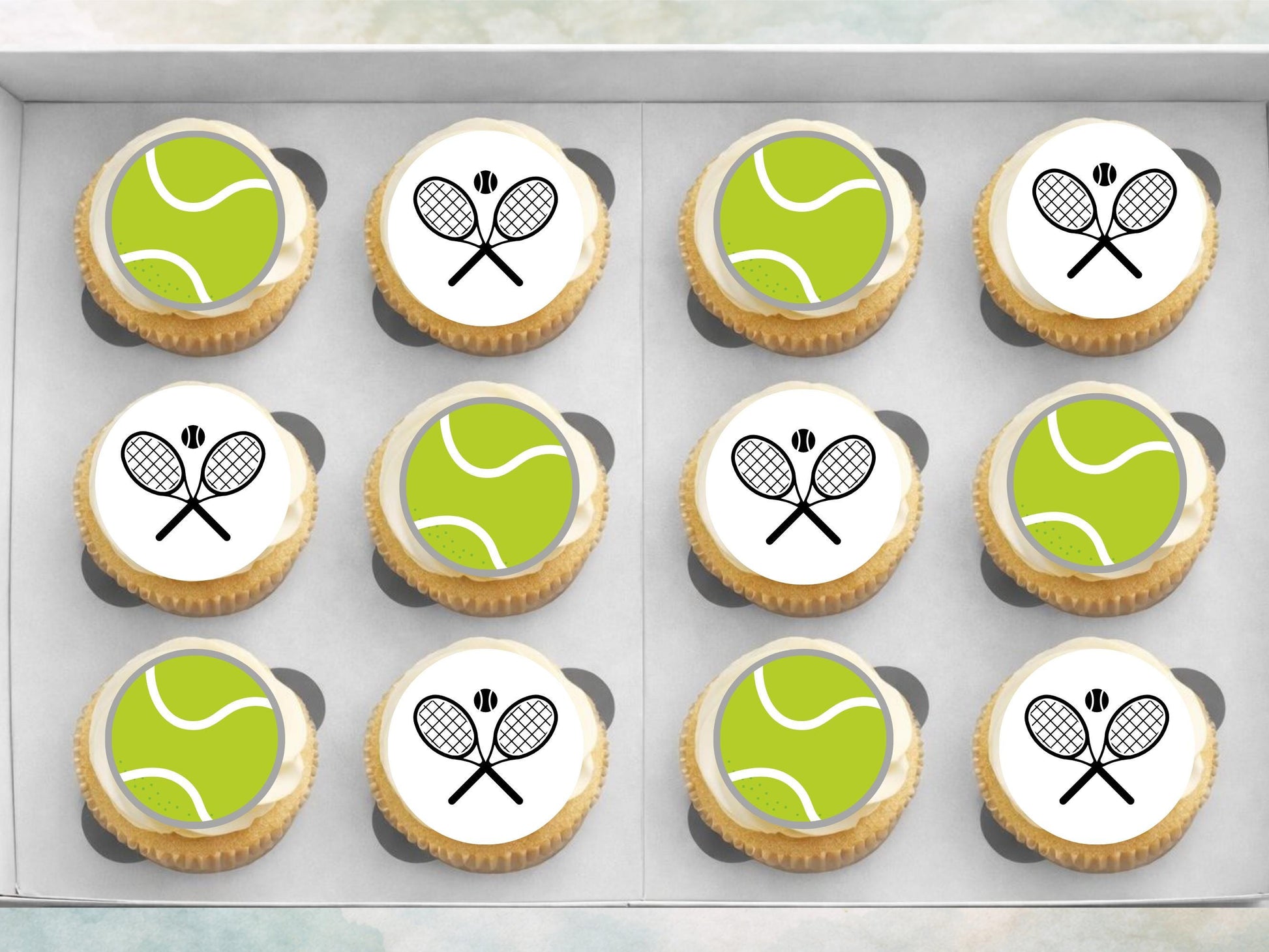 Tennis Edible Cupcake Toppers – Sports Party Cake Decoration
