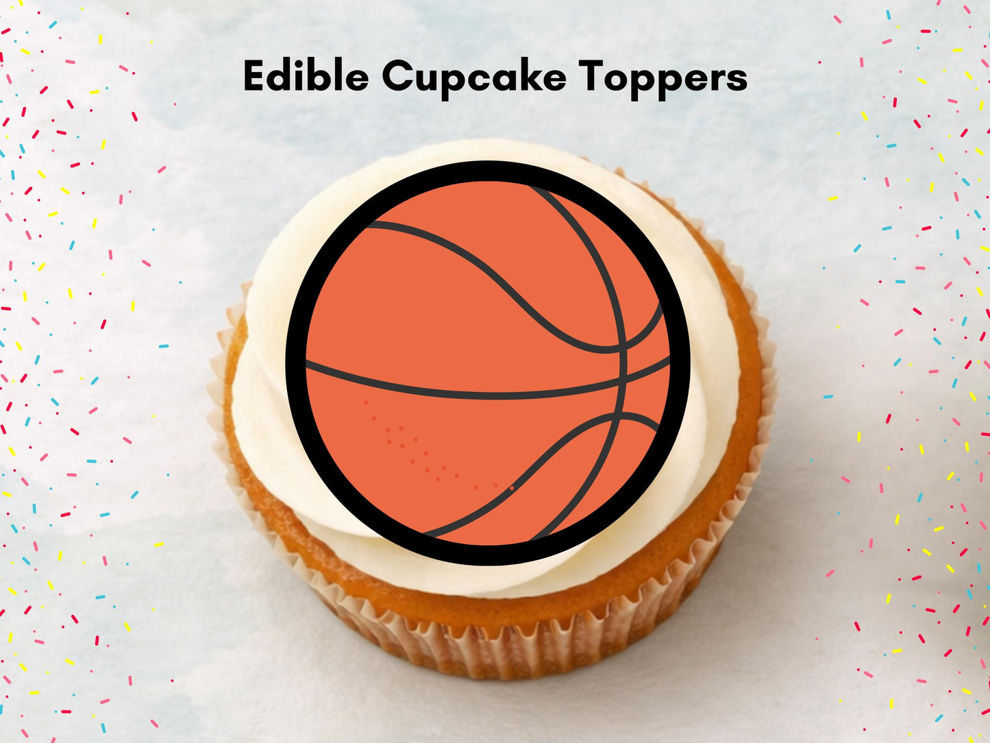 Basketball Edible Cupcake Toppers - 2" Sports Party Decoration