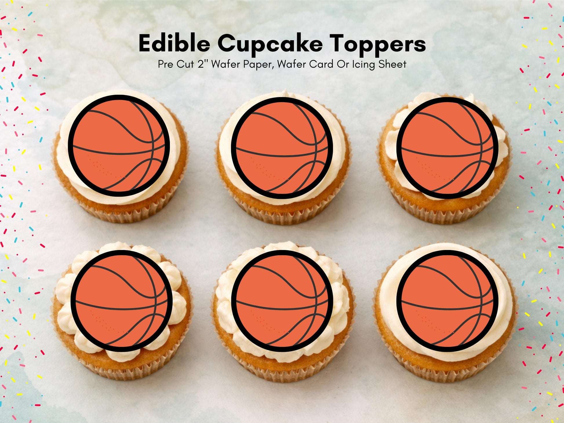 Basketball Edible Cupcake Toppers - 2" Sports Party Decoration