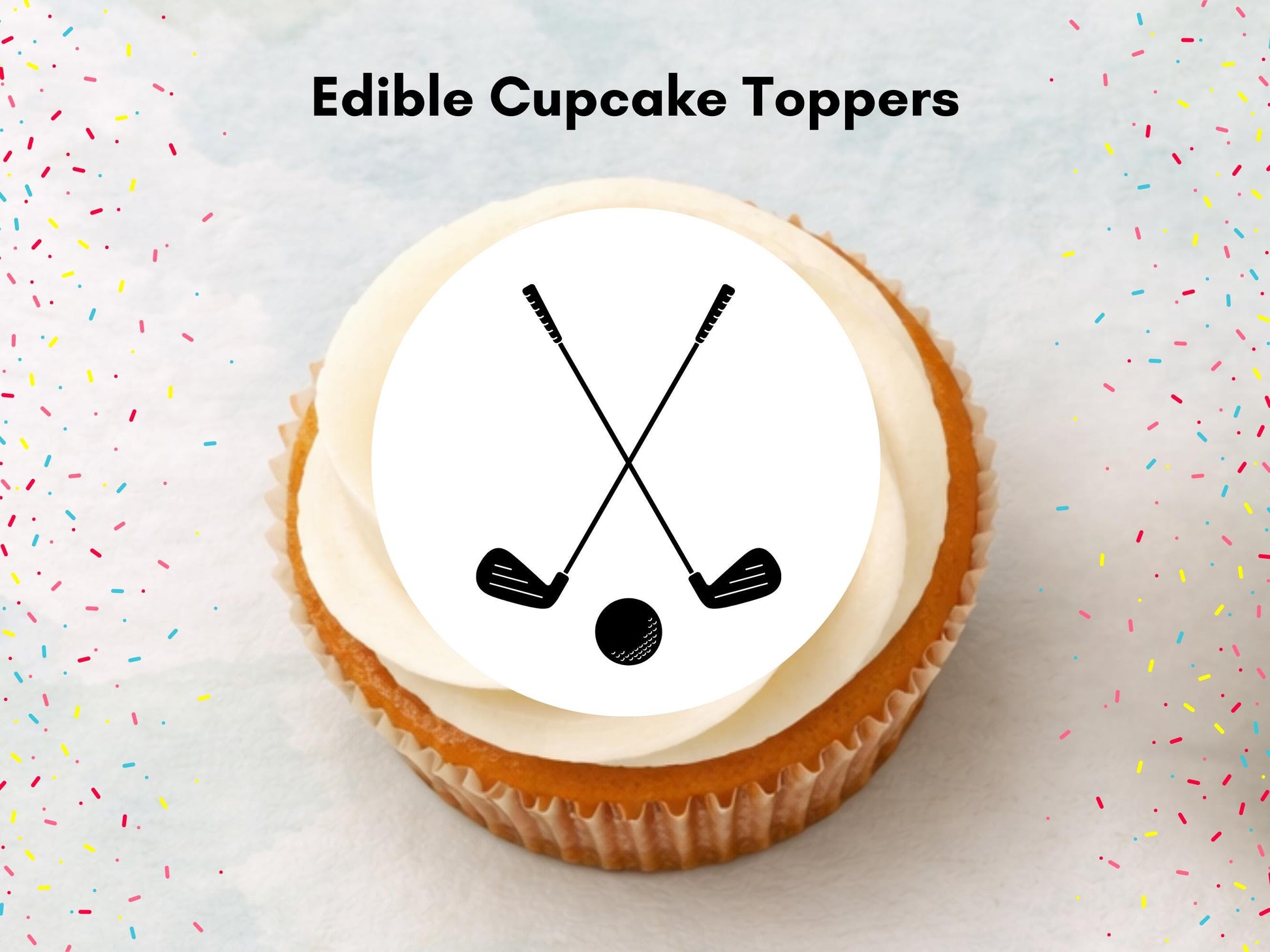 Golf Edible Cupcake Toppers 12 x 2" – Pre cut Wafer Paper, Card or Icing Sheet, Sports Party Decoration, Cake images