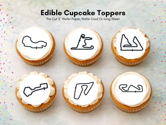 Racing Track Edible Cupcake Toppers – Race Car Party (Wafer Paper, Card or Icing Sheet)