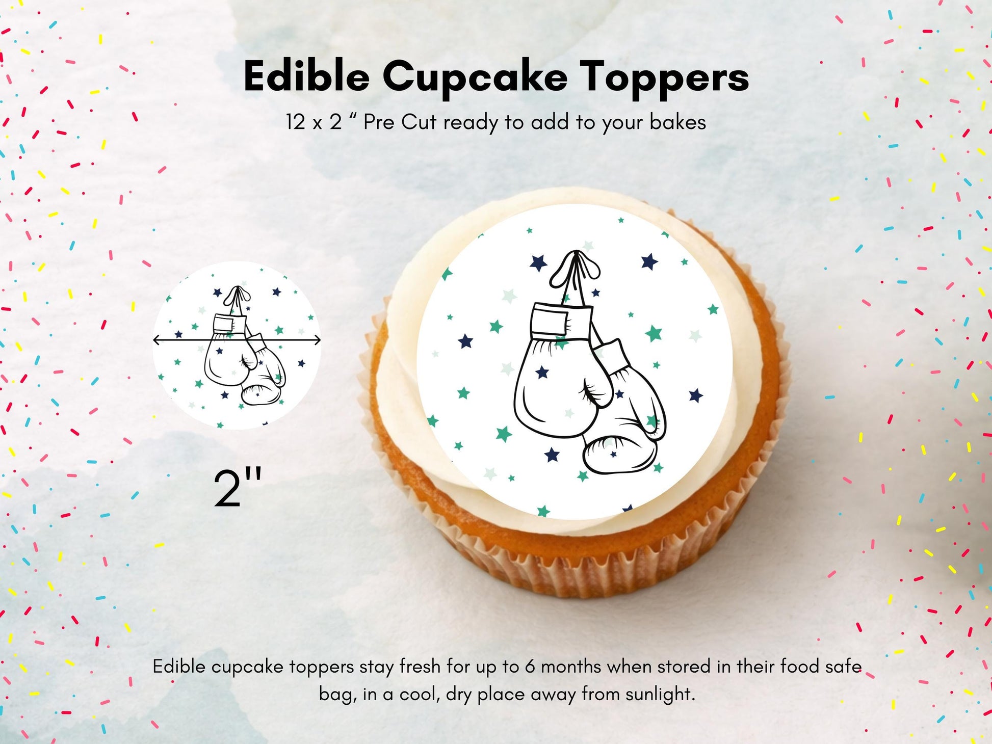 Boxing Edible Cupcake Toppers – Sports Party Decoration (2" Pre-Cut)
