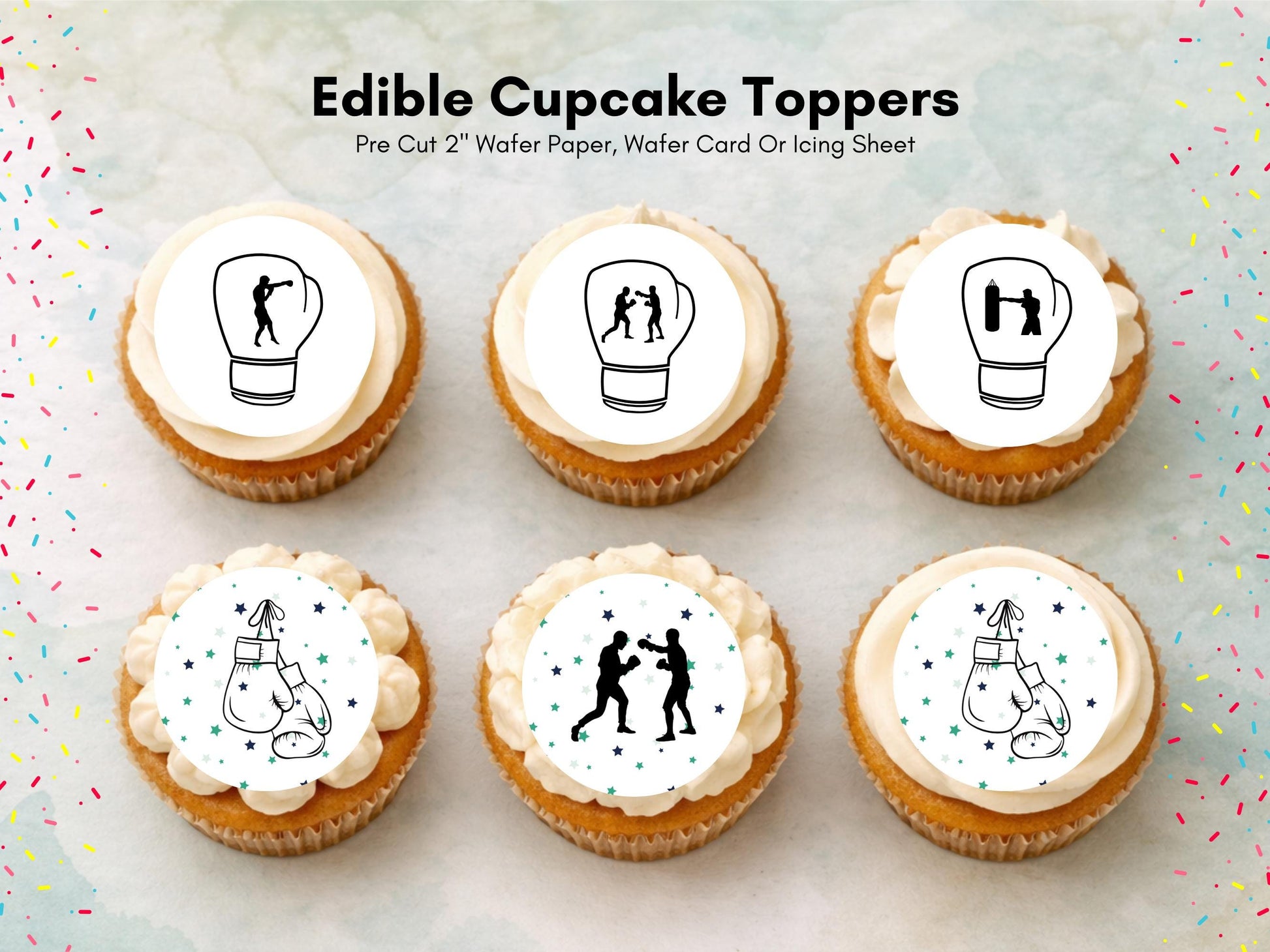 Boxing Edible Cupcake Toppers – Sports Party Decoration (2" Pre-Cut)