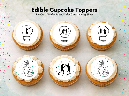 Boxing Edible Cupcake Toppers – Sports Party Decoration (2" Pre-Cut)