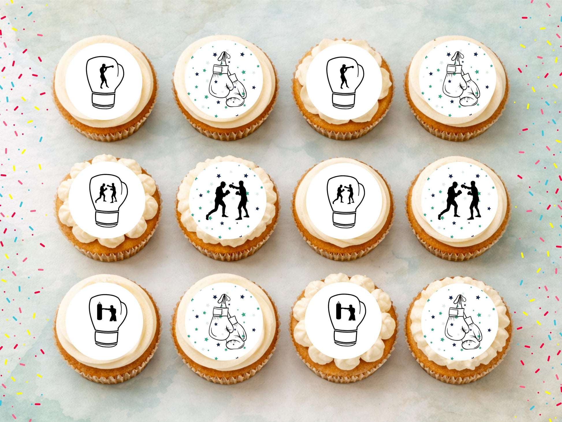 Boxing Edible Cupcake Toppers – Sports Party Decoration (2" Pre-Cut)