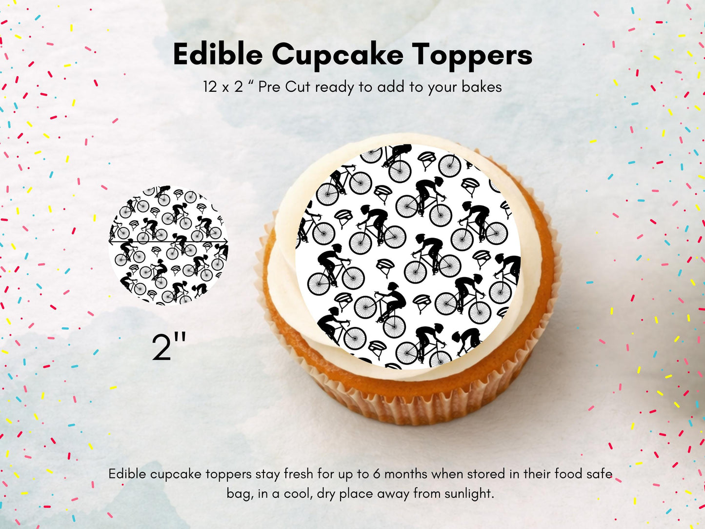 Cyclist Edible Cupcake Toppers – Sports Party Decorations (12 x 2")