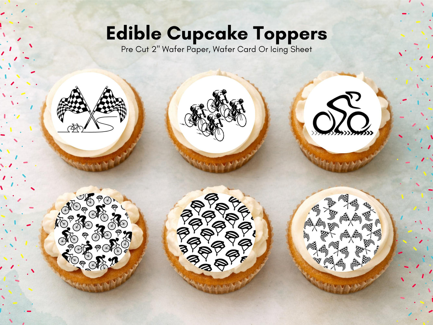 Cyclist Edible Cupcake Toppers – Sports Party Decorations (12 x 2")