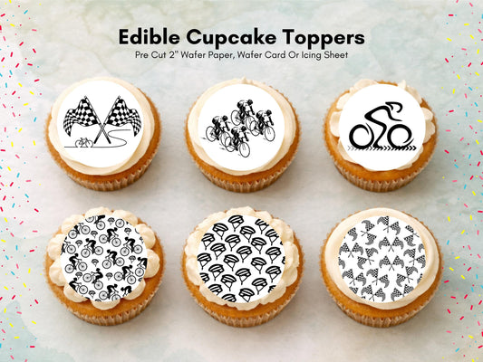Cyclist Edible Cupcake Toppers – Sports Party Decorations (12 x 2")