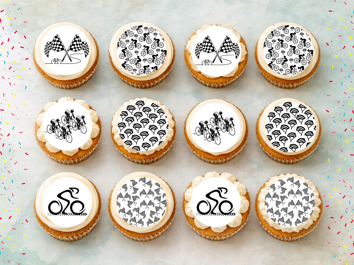 Cyclist Edible Cupcake Toppers – Sports Party Decorations (12 x 2")