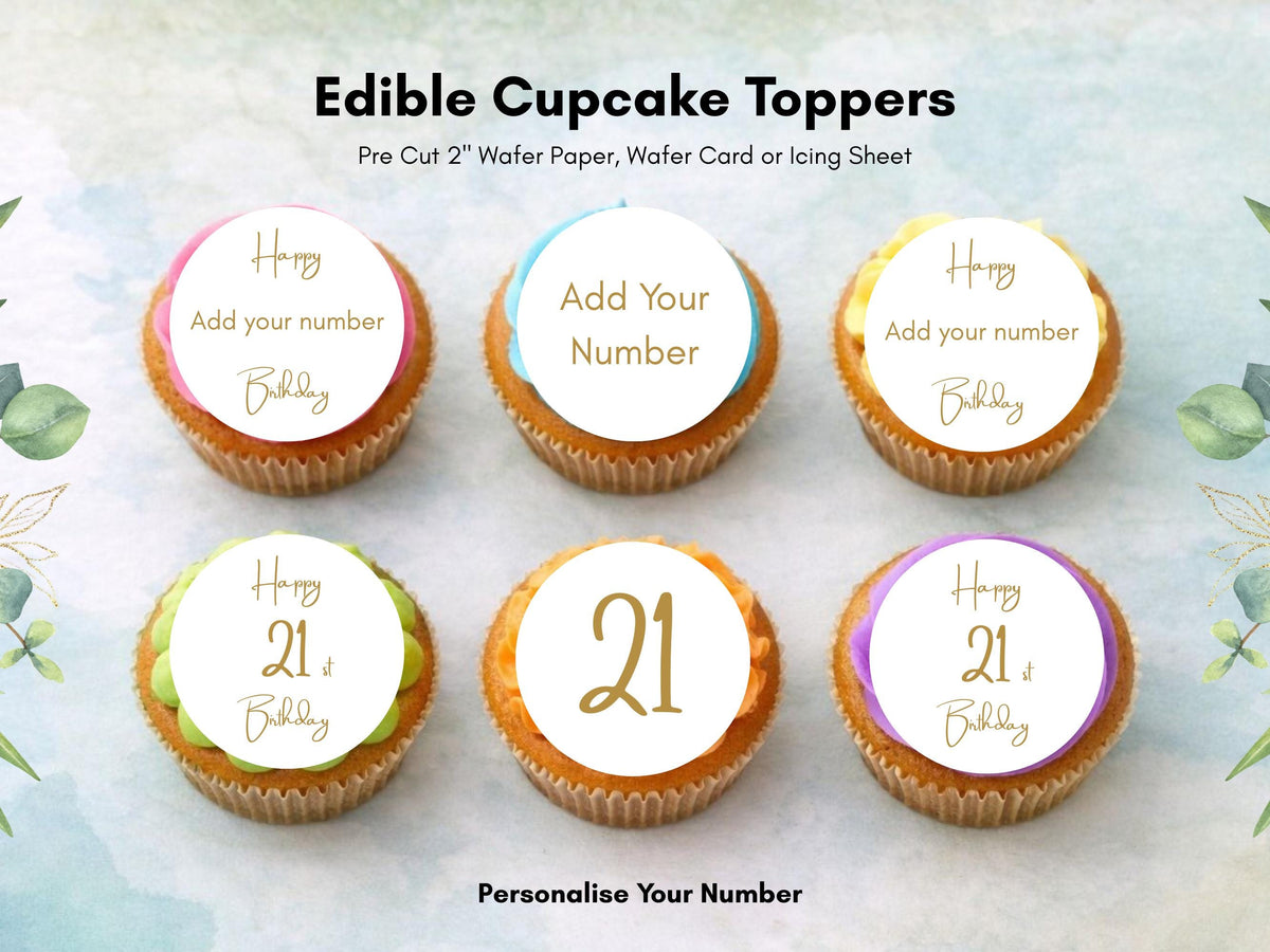 Birthday Age Edible Cupcake Toppers – Personalised Cake Decorations