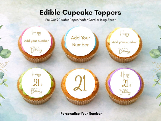 Birthday Age Edible Cupcake Toppers – Personalised Cake Decorations