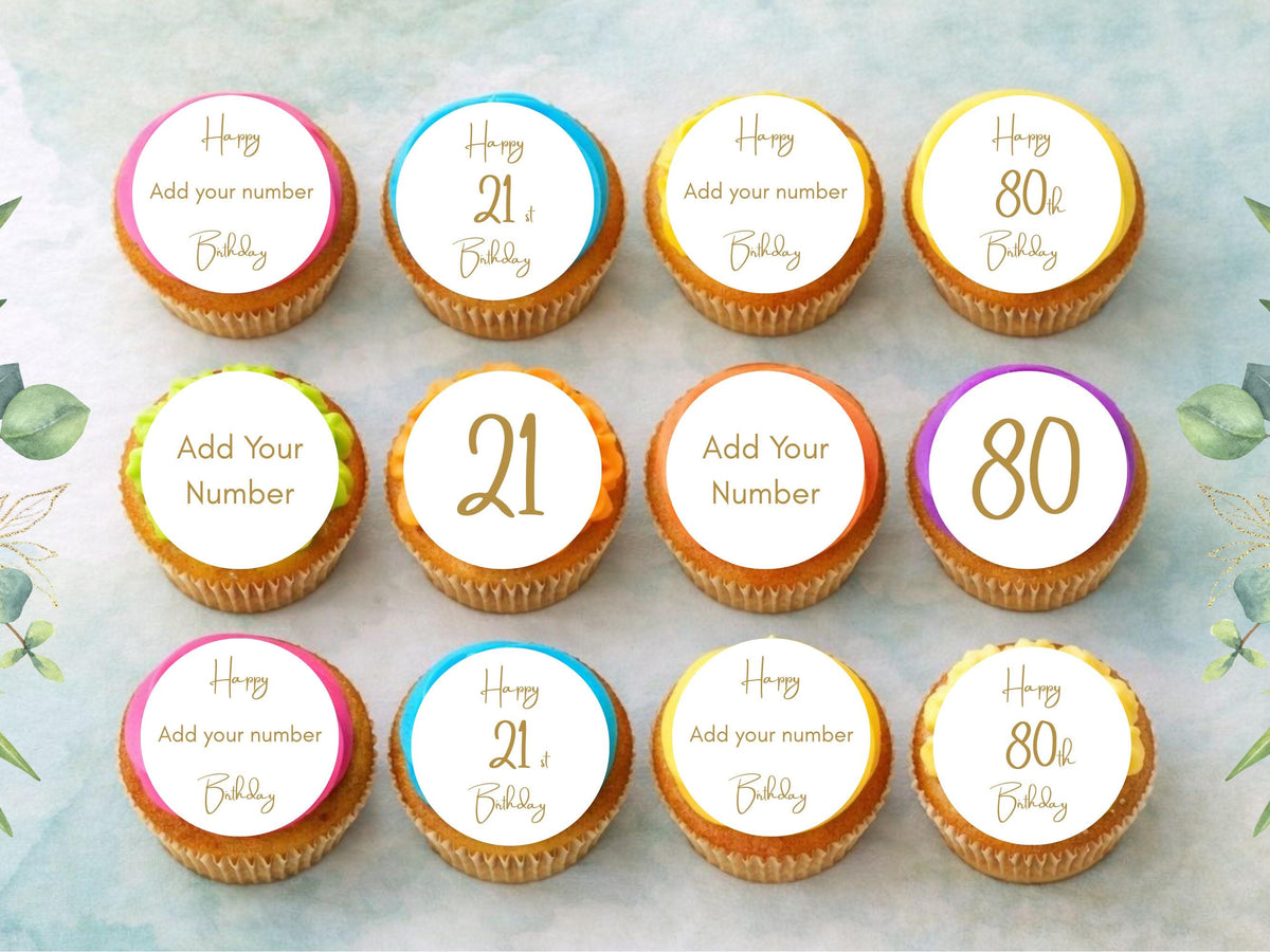 Birthday Age Edible Cupcake Toppers – Personalised Cake Decorations