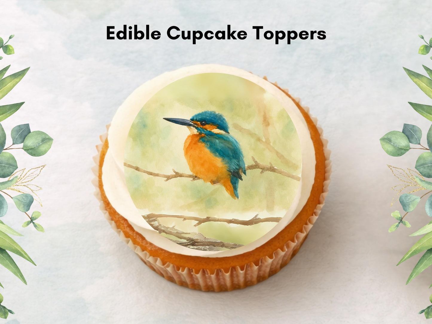 King Fisher Edible Cupcake Toppers 12 x 2"– Pre cut Wafer Paper, Card or Icing Sheet, King Fisher Bird Birthday Cake Topper