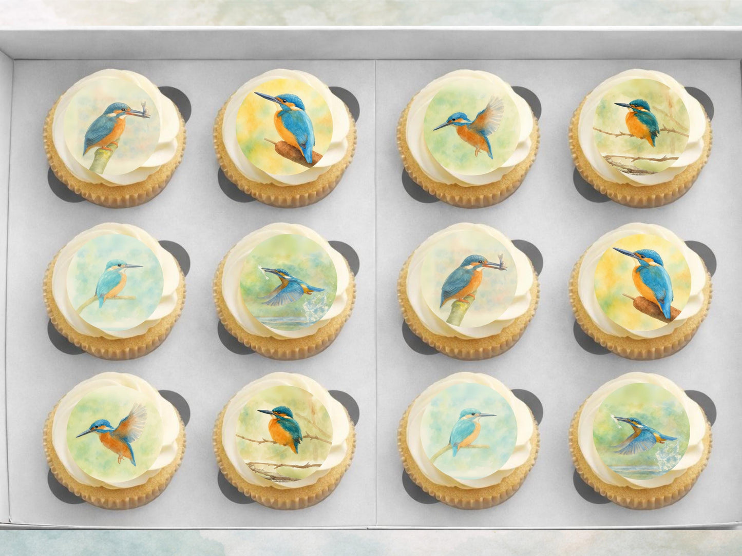 King Fisher Edible Cupcake Toppers 12 x 2"– Pre cut Wafer Paper, Card or Icing Sheet, King Fisher Bird Birthday Cake Topper