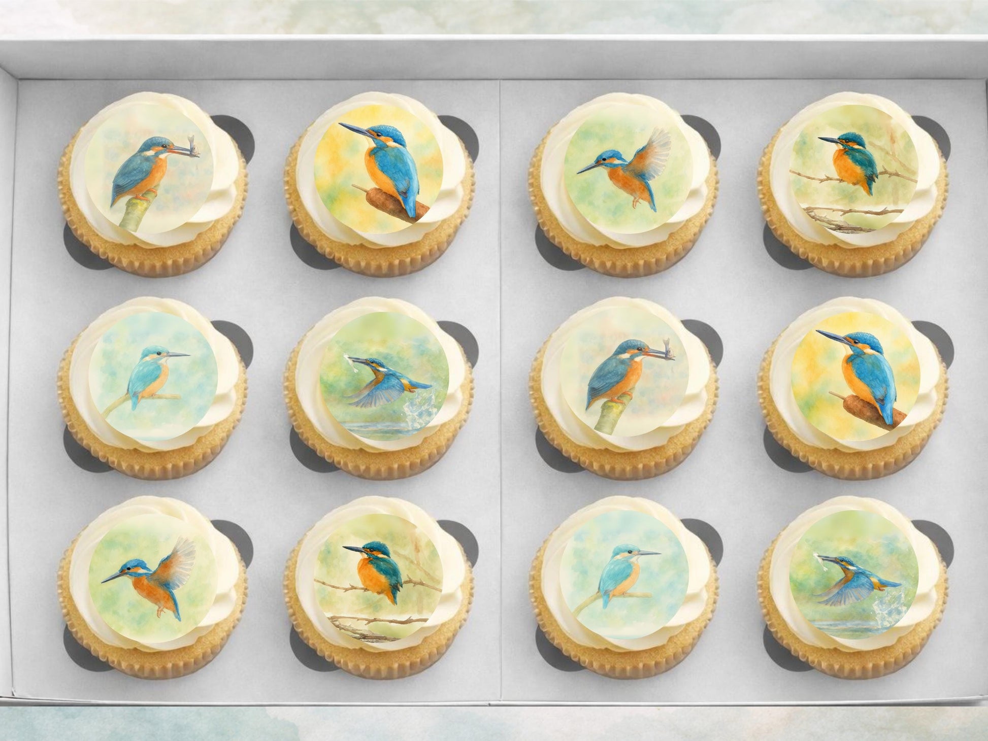 King Fisher Edible Cupcake Toppers 12 x 2"– Pre cut Wafer Paper, Card or Icing Sheet, King Fisher Bird Birthday Cake Topper
