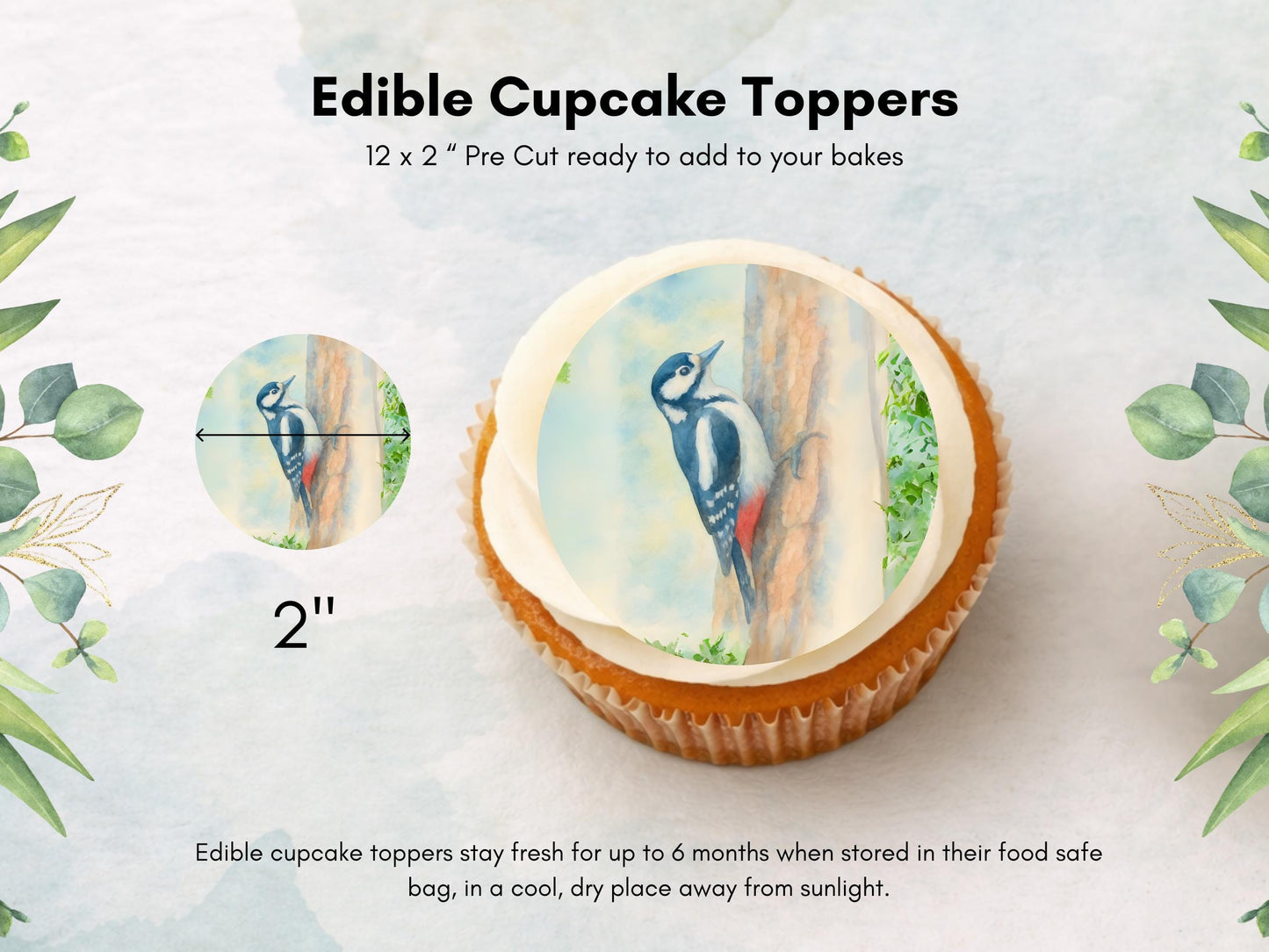 Woodpecker Edible Cupcake Toppers – Precut Wafer Paper, Icing Sheet