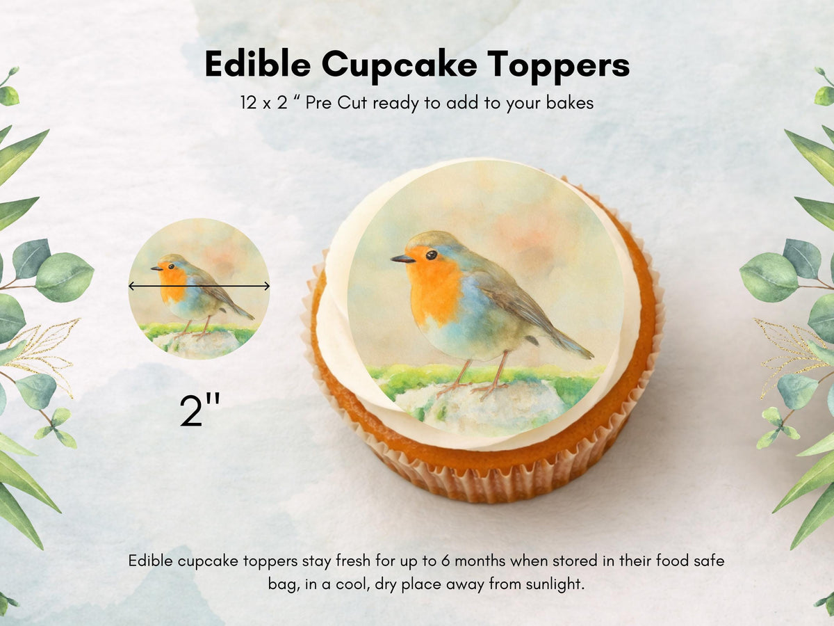 Robin Edible Cupcake Toppers – Robin Birthday Cake Topper, (Pre-Cut)