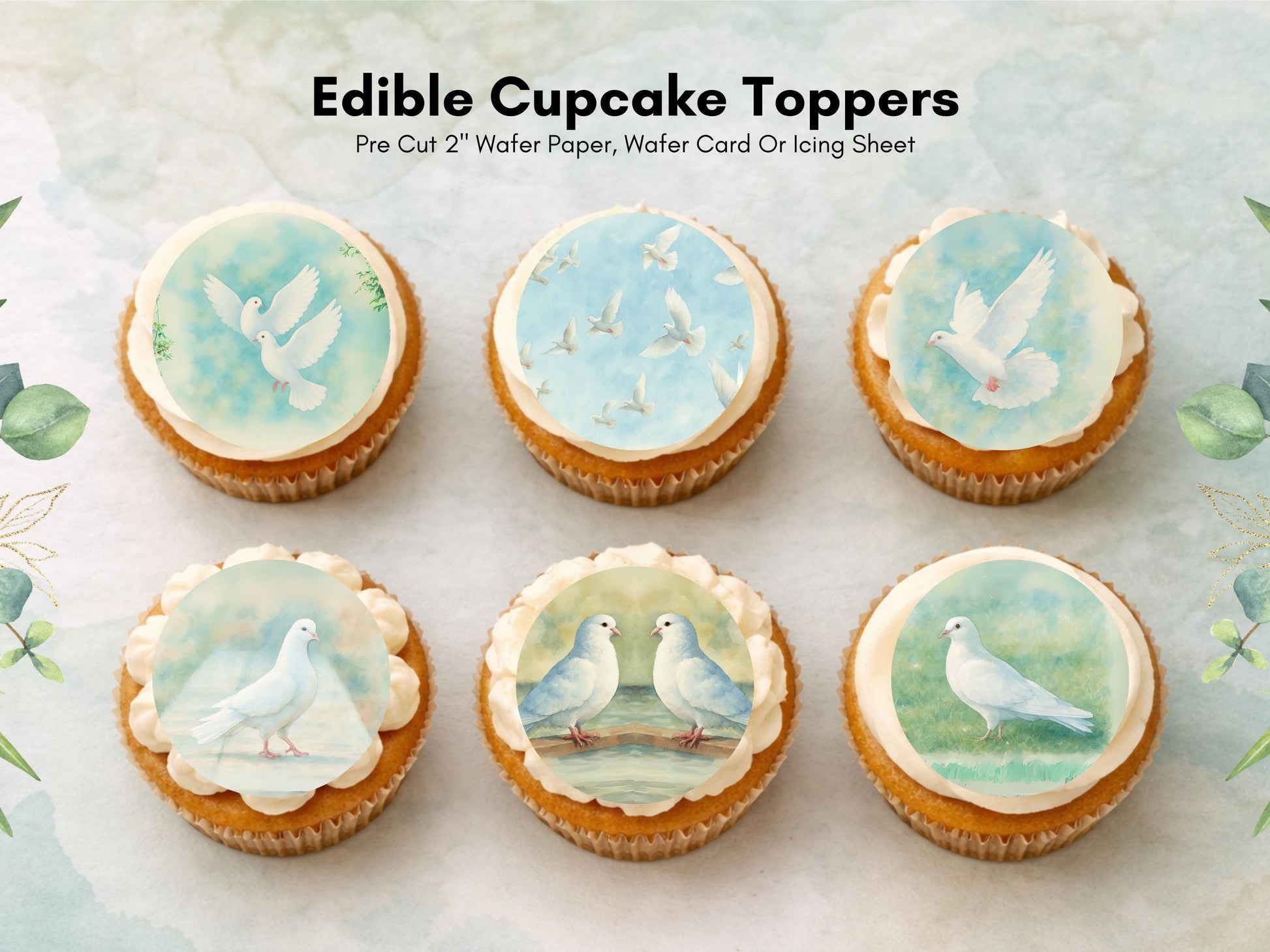 White Dove Edible Cupcake Toppers 12 x 2" Wafer Paper, Card, or Icing