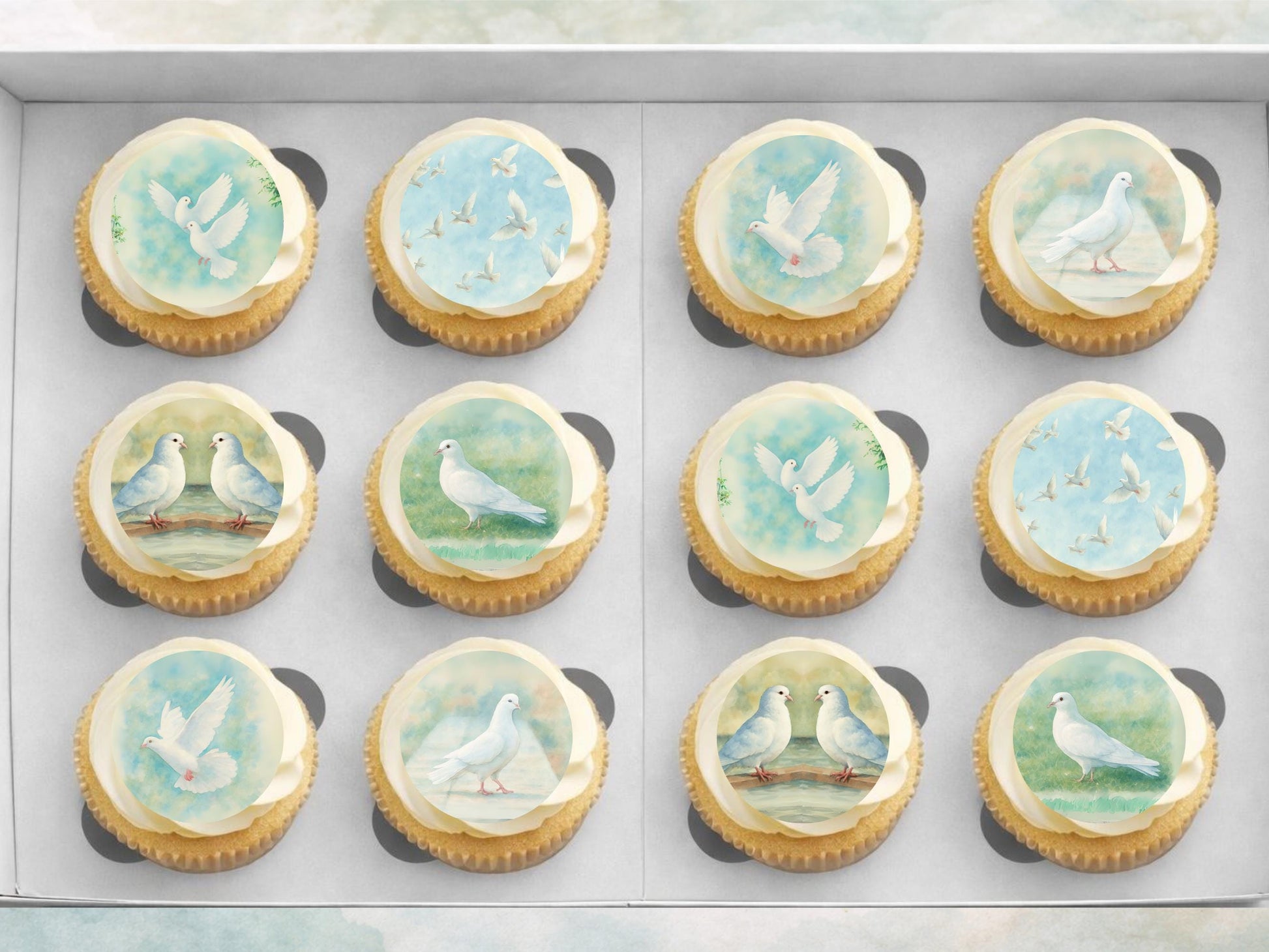 White Dove Edible Cupcake Toppers 12 x 2" Wafer Paper, Card, or Icing