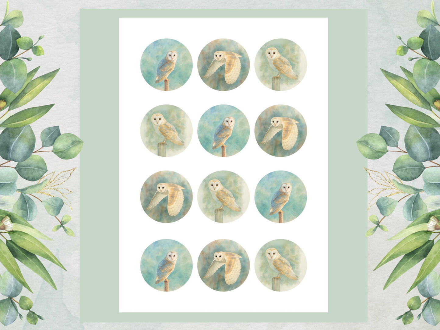 Barn Owl Edible Cupcake Toppers – Pre-Cut 2" (Wafer Paper, Card or Icing Sheet)