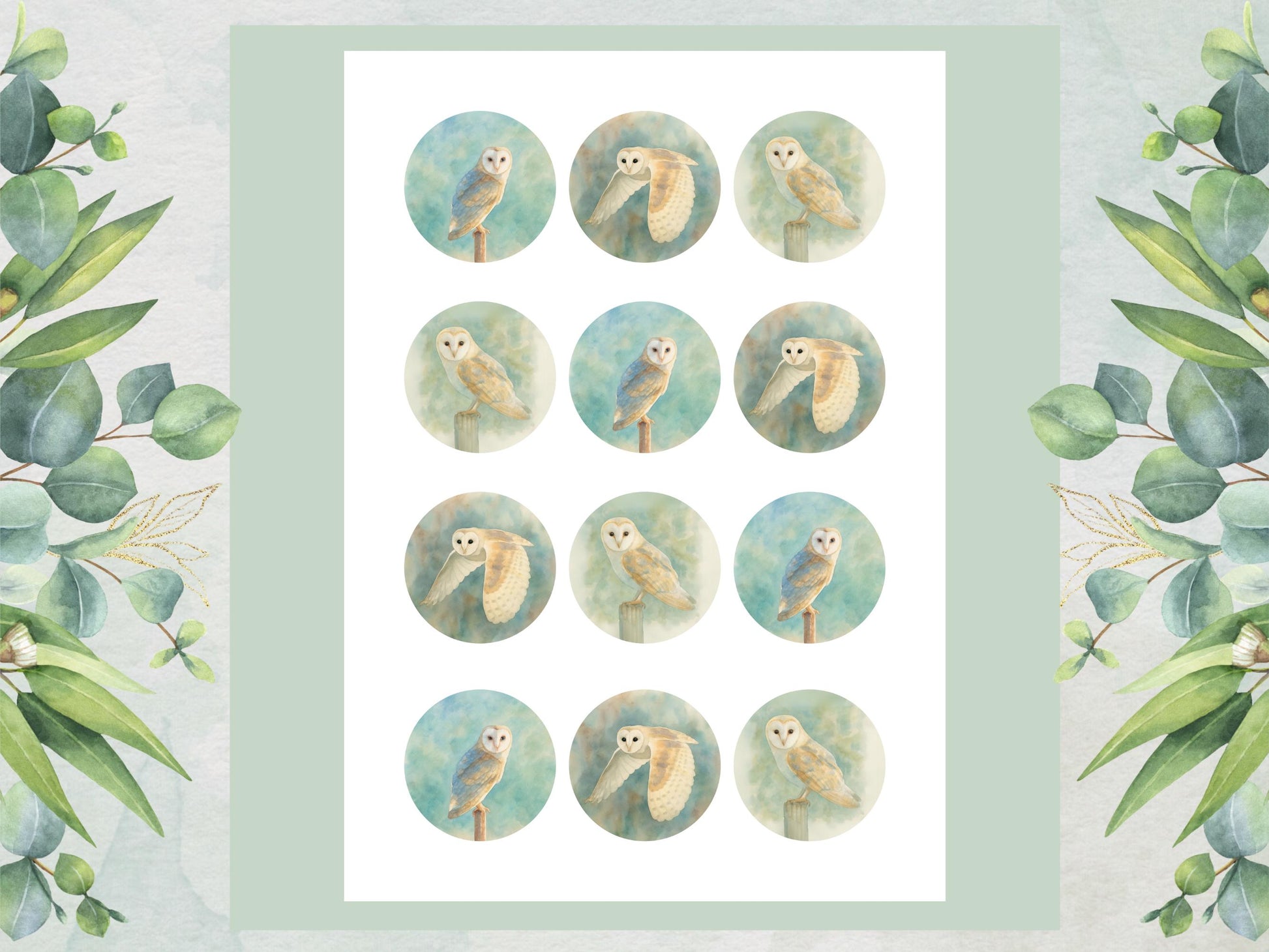 Barn Owl Edible Cupcake Toppers – Pre-Cut 2" (Wafer Paper, Card or Icing Sheet)