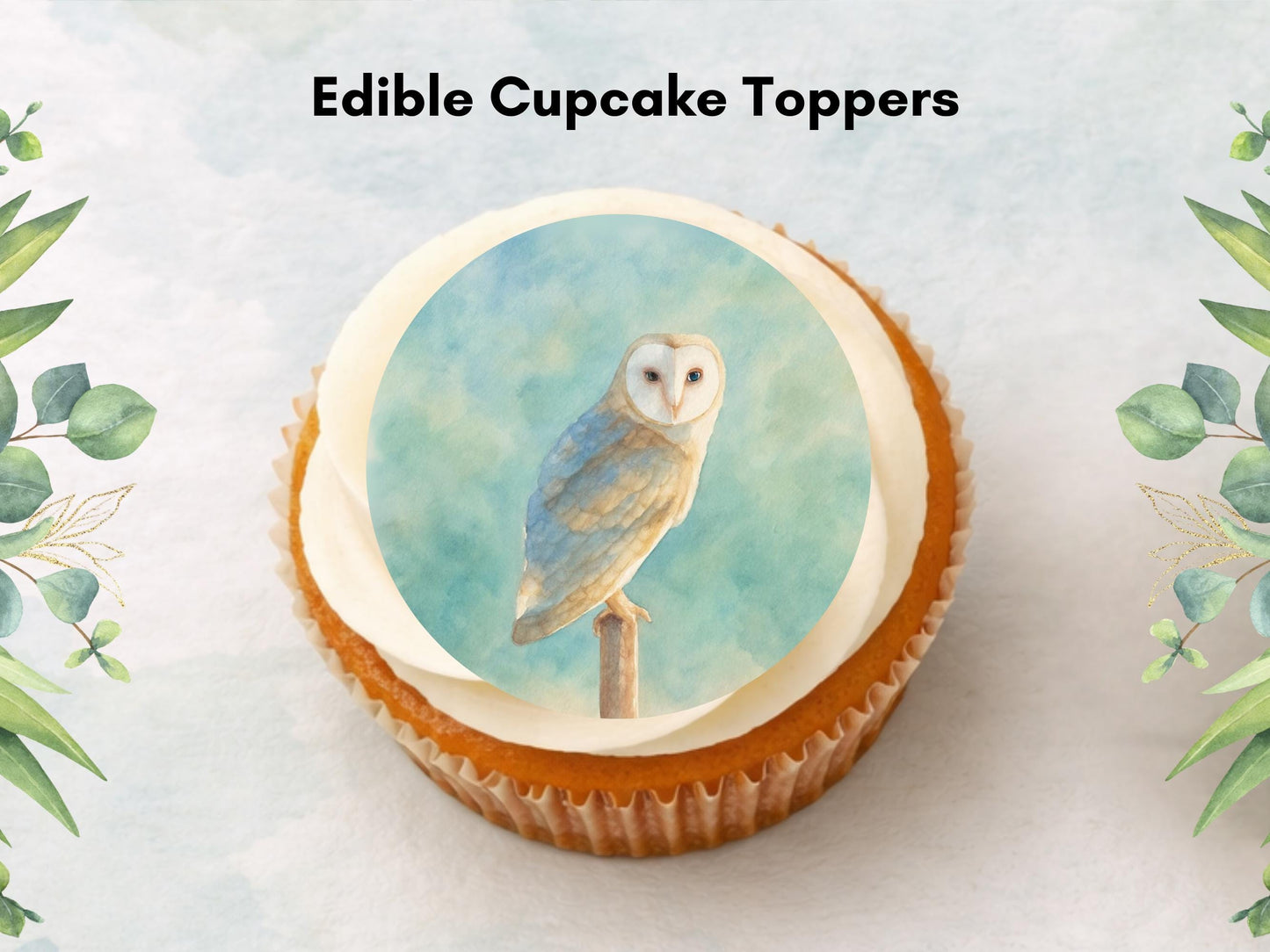 Barn Owl Edible Cupcake Toppers – Pre-Cut 2" (Wafer Paper, Card or Icing Sheet)