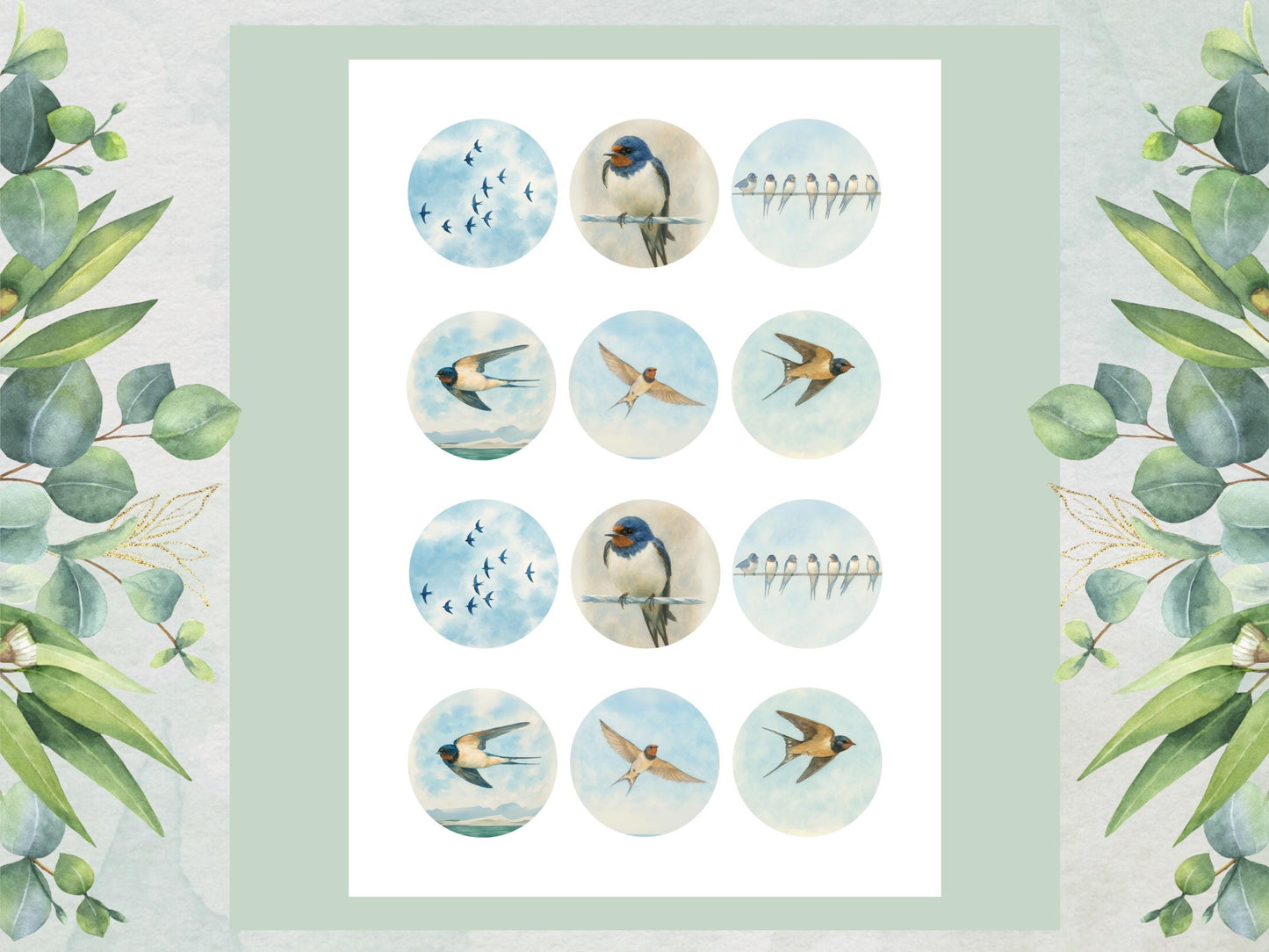 Swallow Edible Cupcake Toppers – 2" Wafer Paper, Card or Icing – 12 ct
