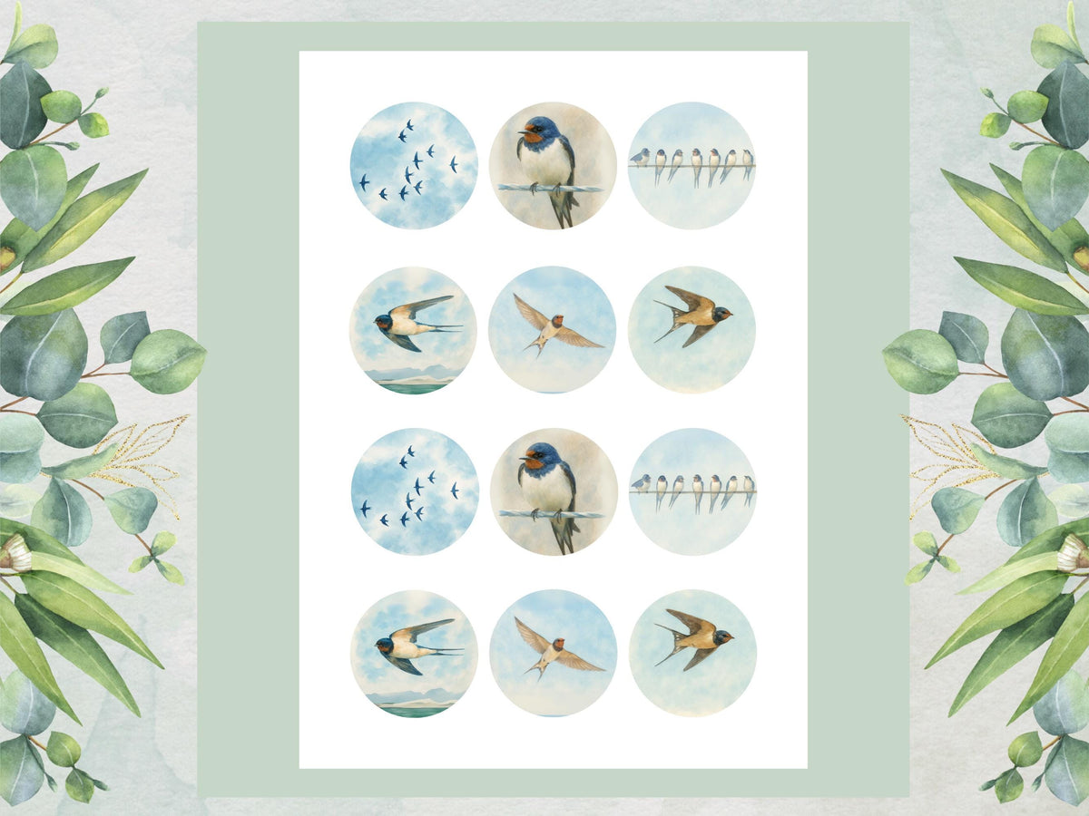 Swallow Edible Cupcake Toppers – 2" Wafer Paper, Card or Icing – 12 ct