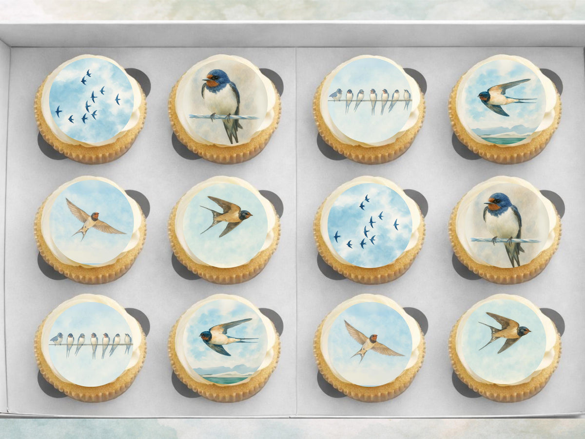 Swallow Edible Cupcake Toppers – 2" Wafer Paper, Card or Icing – 12 ct