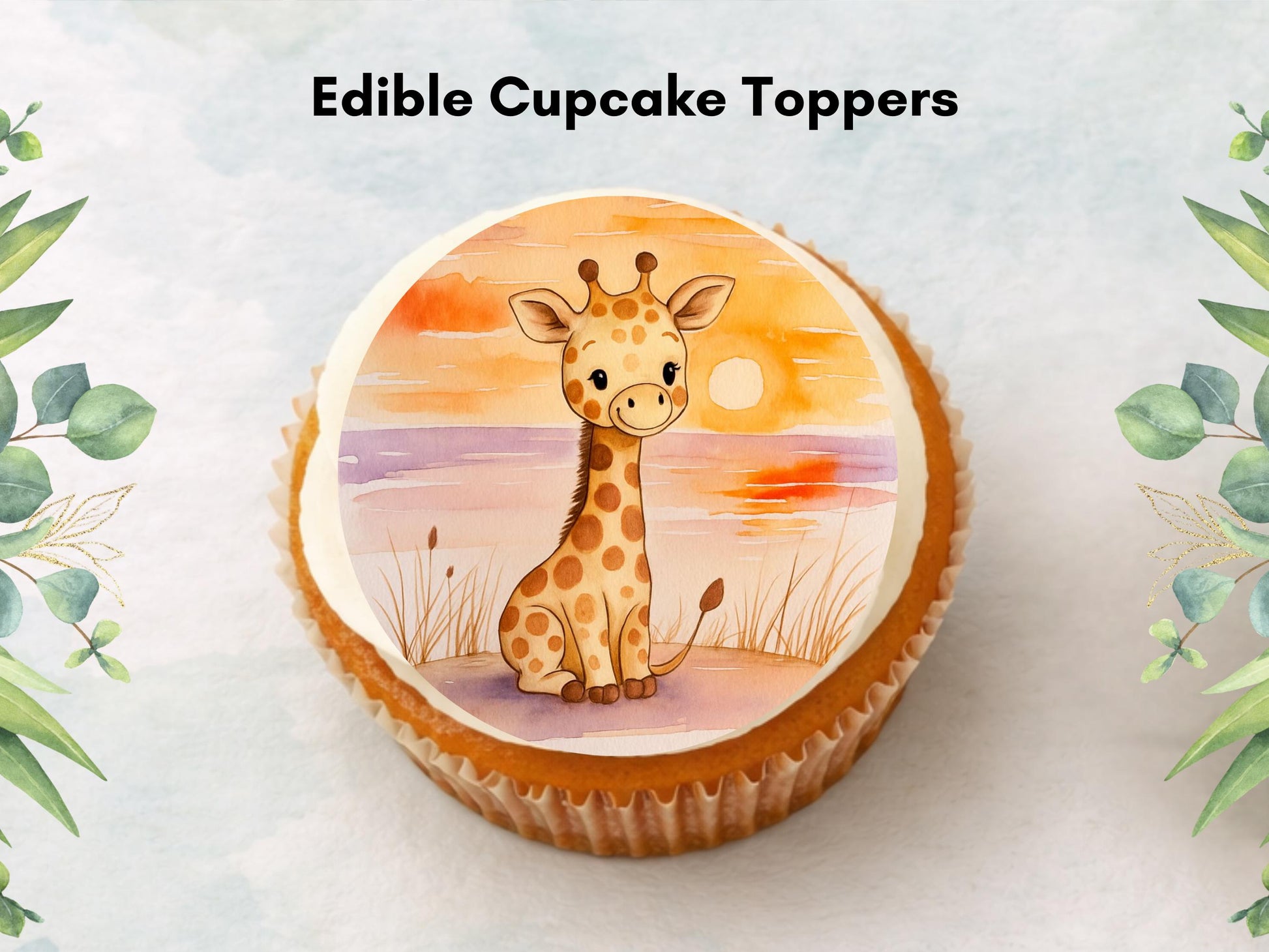 Giraffe Edible Cupcake Toppers 12 x 2" Precut Wafer Paper, Card or Icing Sheet